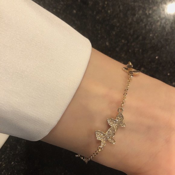 Golden Rhinestone Butterfly Bracelets - Picture 7 of 12